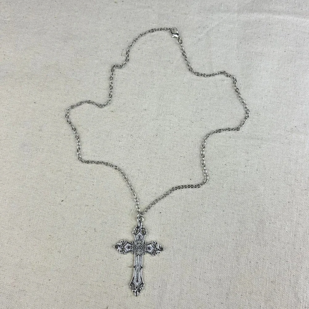 Vintage Y2K silver renaissance cross opium cyber punk style necklace emo goth